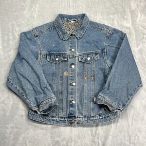 American Girl Trucker Jacket Womens Large Blue Denim Detail Pockets Button Front